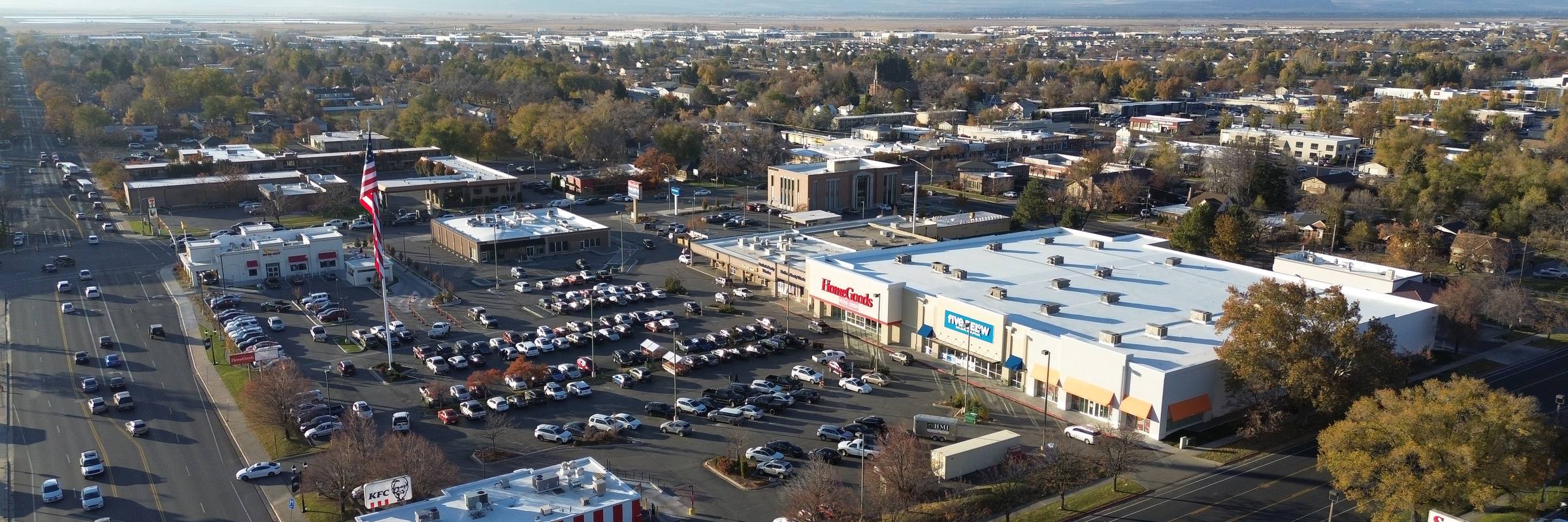 Aerial view of Raymond Shopping Center in Logan, Utah
