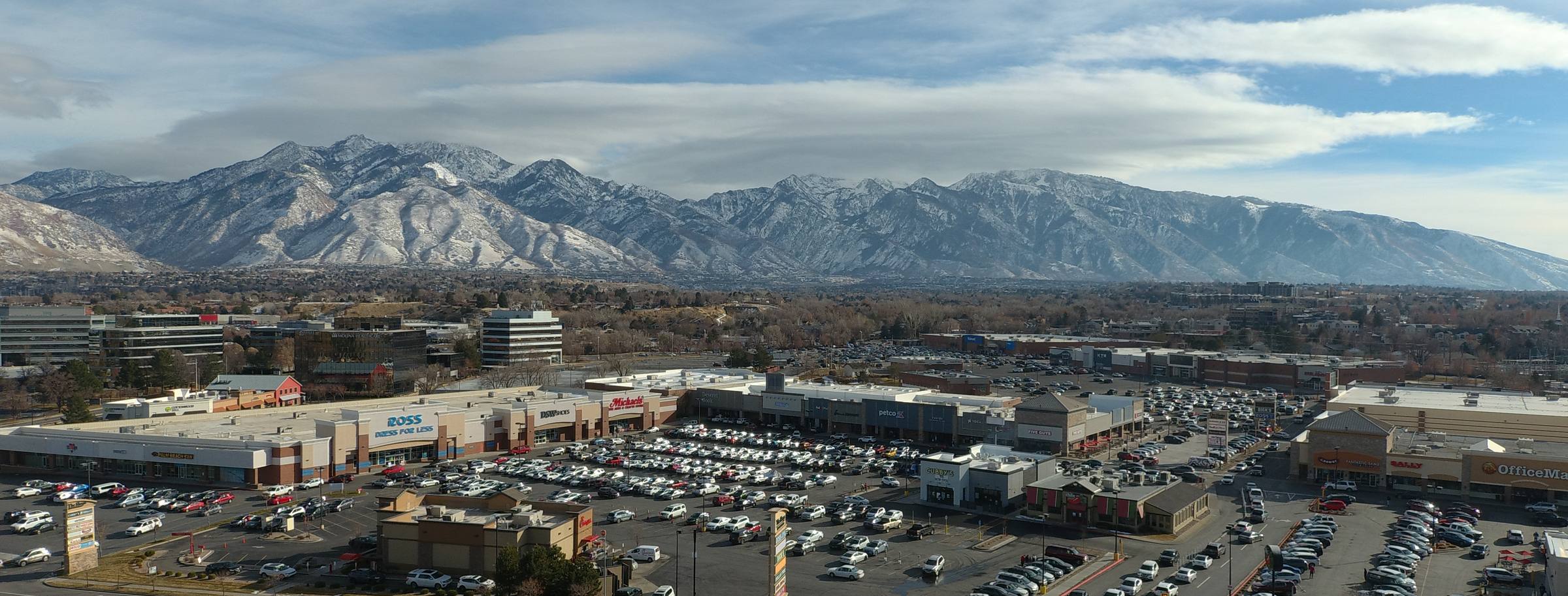 The Shops at Fort Union with the Wasatch Mountains in the background